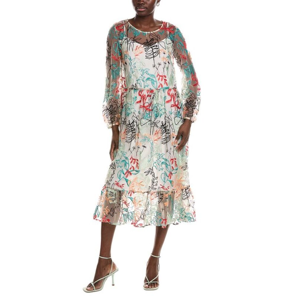 Marc Cain Womens  Embroidered Mesh Dress, Blue